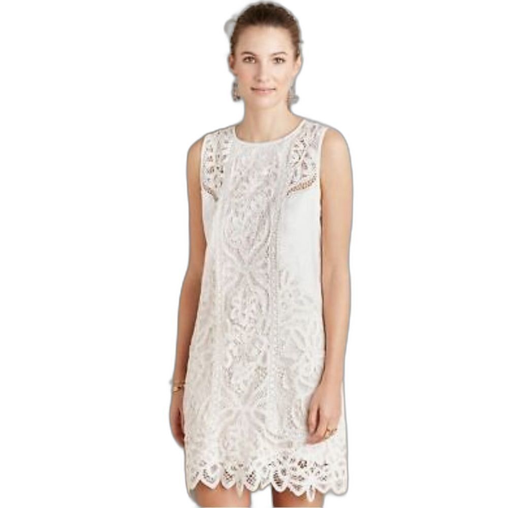 Anthropologie Moulinette Soeurs Ivory Lace Garden Sleeveless Shift Dress Size 4 - Picture 15 of 16